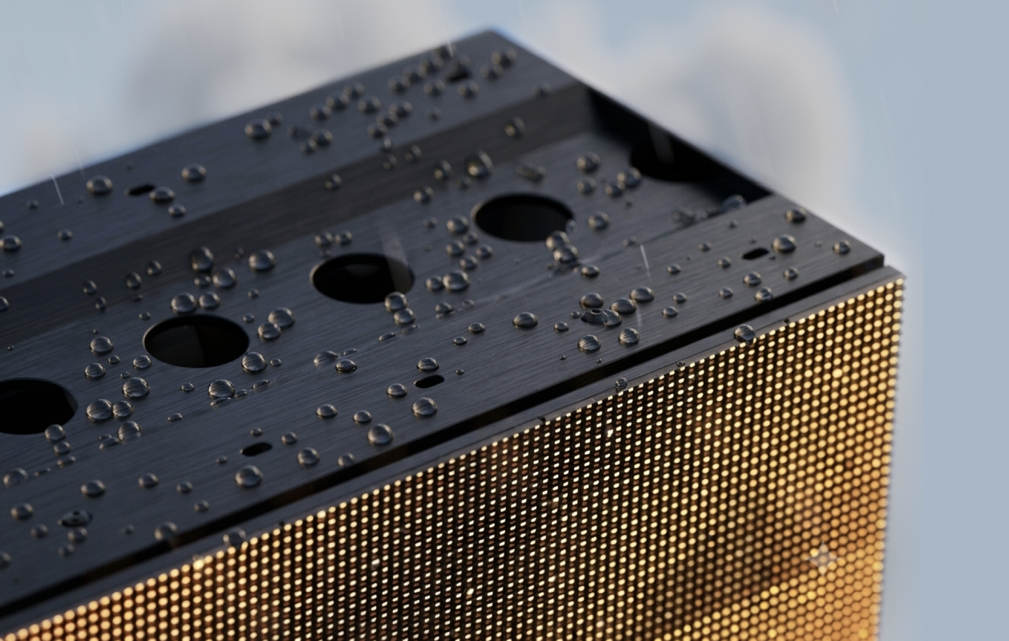 Cirrus LED display close-up in rain